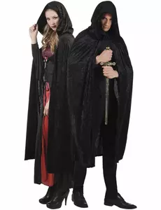 Svart sammetsliknande mantel 170 cm vuxen Halloween
