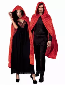 Röd sammetsliknande mantel 120 cm vuxen Halloween