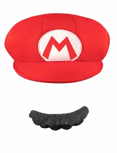 Mario™-keps och mustasch vuxen