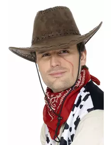 Brun cowboyhatt med mockaimitation vuxen