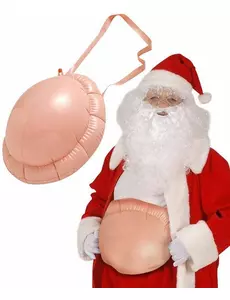 Uppblåsbar gravid kvinnofigur med puckelrygg, jultomte vuxen