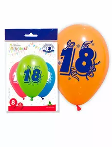 8 flerfärgade sifferballonger 18 30 cm