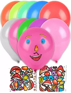 10 ballonger med ansiktsklistermärken flerfärgade 30 cm