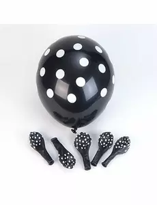 6 svarta latexballonger med vita prickar 30 cm