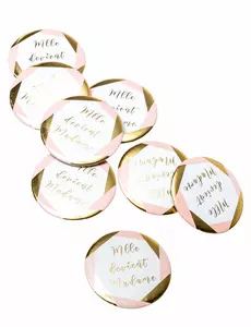 8 märken Fröken blir fru rosa och guld möhippa 5 cm