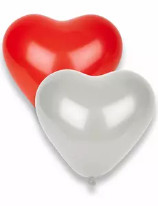 8 latexballonger med röda och vita hjärtan 36 cm