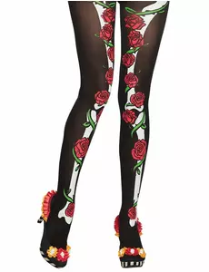 Sexiga svarta strumpbyxor dam Dia de los muertos