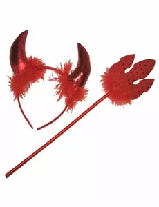 Rött djävulskit med fjäderdetaljer för vuxen Halloween