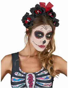 Blomsterdiadem svart och rött Dia De Los Muertos vuxen