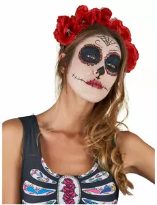 Blommigt rött Dia De Los Muertos-pannband vuxen