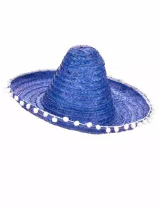 Blå sombrero med pompomkant vuxen