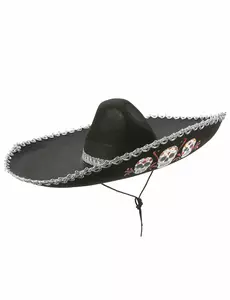Svart sombrero Dia de Los Muertos med silverdetaljer vuxen