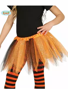 Tvåfärgad svart och orange paljett-tutu flicka