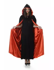 Röd och svart huvcape för vuxen Halloween