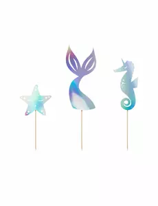 3 holografiska sjöjungfru-caketoppers 24,5 cm