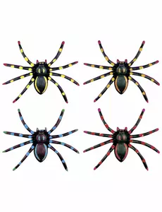 4 fluorescerande spindlar Halloween 7,5 cm