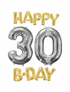 4 aluminiumfolieballonger Happy Bday 30 guld och silver