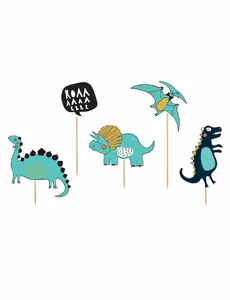 5 blå kartongtårtdekorationer dinosaurier 10,5–20 cm