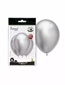 6 satinblanka latexballonger silver 31 x 39 cm