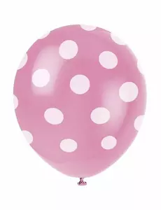 6 rosa latexballonger med vita prickar 30 cm