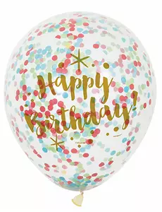 6 Happy Birthday-latexballonger med flerfärgade konfettibitar, 30 cm