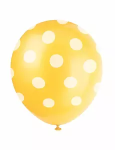 6 gula latexballonger med vita prickar 30 cm
