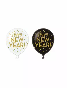 6 gyllene latexballonger Happy New Year 30 cm