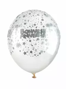 6 transparenta latexballonger Gott nytt år silver 30 cm