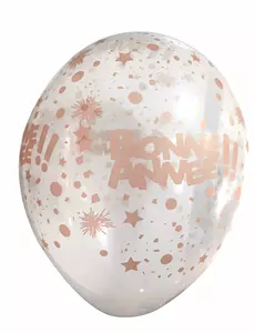 6 transparenta roséguldfärgade ballonger Gott nytt år 30 cm