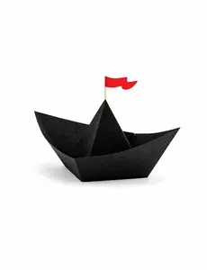 6 svarta origamipappersbåtar med piratmotiv 19 x 10 x 14 cm