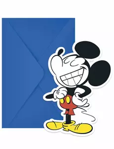 6 retro Mickey™-inbjudningskort och kuvert