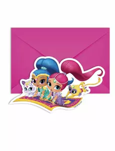 6 Shimmer and Shine™-inbjudningskort och kuvert 14 x 9 cm