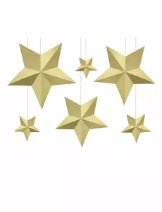 6 gyllene 3D-stjärnor att hänga upp jul
