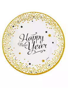 8 Happy New Year-papptallrikar gyllene 23 cm