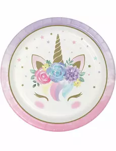 8 vita papperstallrikar fé-unikorn 23 cm