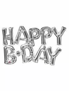 Happy Birthday-ballong med bokstäver, silver, 76 cm