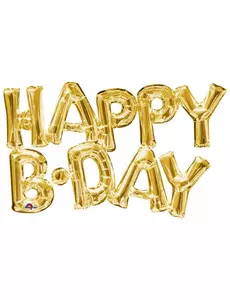 Guldfärgad aluminiumballong med bokstäverna Happy Birthday