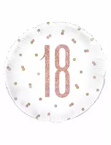 Vit och rosa glittrig aluminiumballong med siffran 18 45 cm