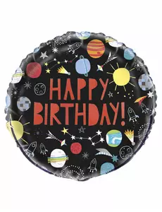 Happy Birthday-ballong i aluminium, universum, svart, 45 cm