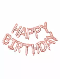 Roséguldfärgade aluminiumballonger Happy Birthday, 305 x 35 cm