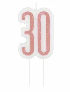 Födelsedagsljus på pinne 30 år rosa glitter 7 cm