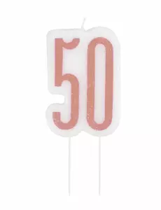Födelsedagsljus på pinne 50 år rosa glitter 7 cm