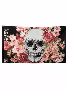 Svart flagga med blommigt skelett 90 x 150 cm