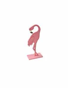 Rosa flamingo i trä på rosa sockel 15 cm