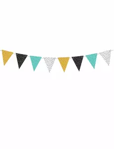 Vimpelgirlang i kartong med vita prickar 1,3 m x 14 cm