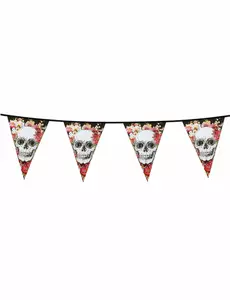 Svart plastgirlang med blomsterskelett 6 m