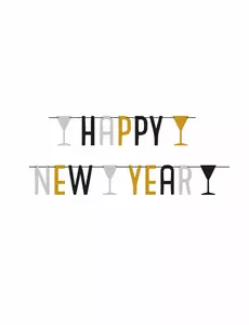 Girlang Happy New Year silver, svart och guld