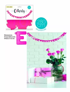 Girlang med texten Grattis på födelsedagen, fuchsia, 280 cm