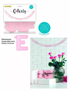 Grattis på födelsedagen-girlang rosa 280 cm