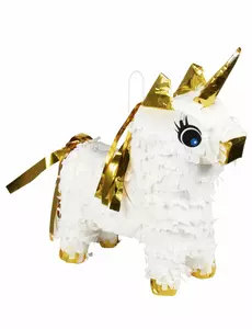 Mini-piñata enhörning vit och guld 21 x 17 cm